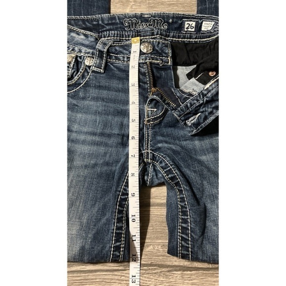 Miss Me Signature Embroidery Destroyed Pocket LowRise Skinny Jeans SZ 26 (28x31) - Picture 5 of 11